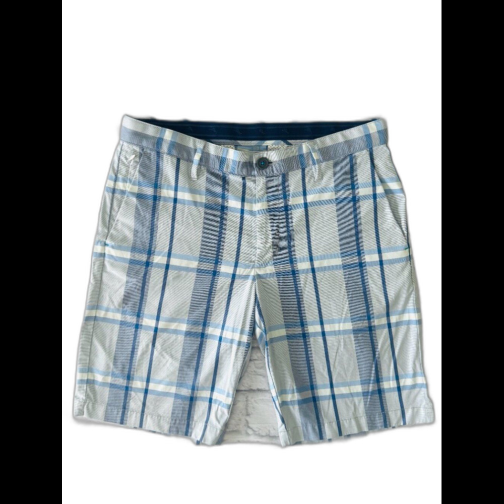 Tommy Bahama Marlin Plaid Golf Shorts Men 32 Blue Performance Flat Front